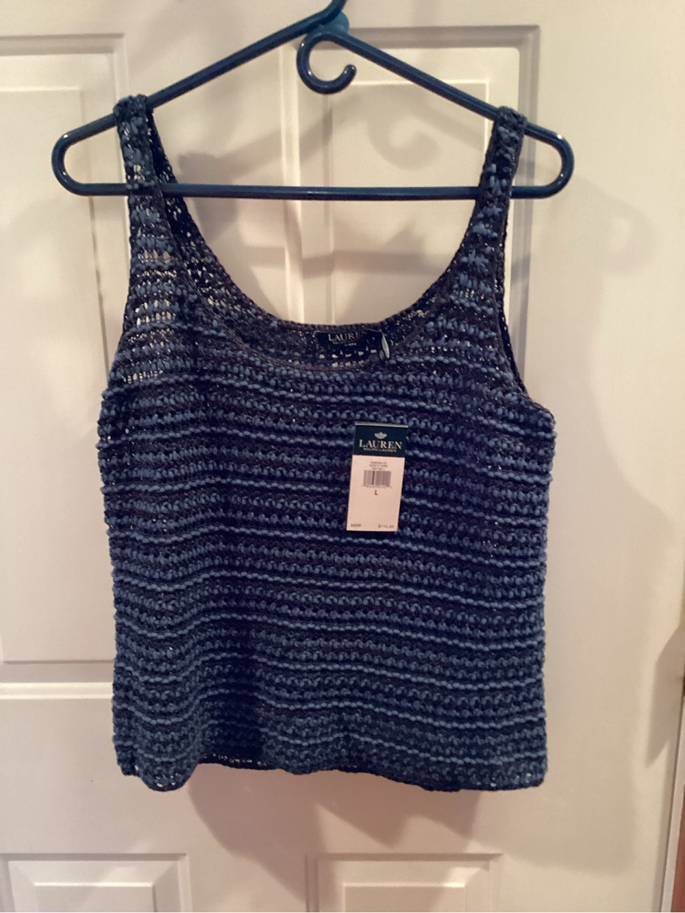 Lauren Ralph Lauren Blue Crochet Scoop Tank